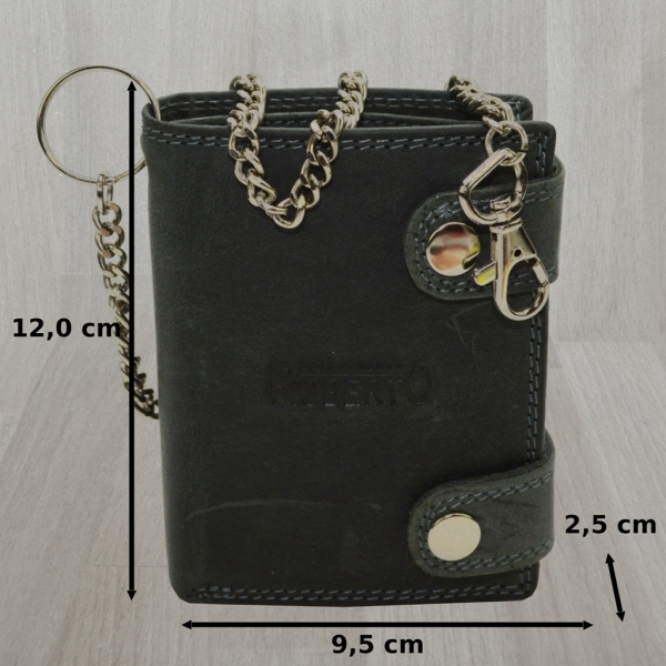 Leder Portemonnaie mit Kette Glattleder Design Roberto mit RFID Schutz